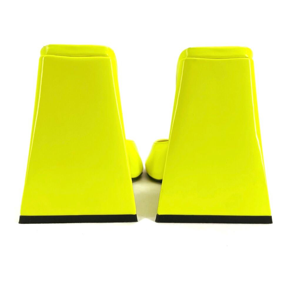 The Attico Devon Mules Neon Yellow Heel Square Toe Leather Party Shoe EU 37 US 7 - Picture 9 of 14
